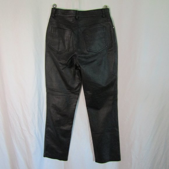 Newport News Black Leather High Waisted Straight Leg Pants Size 8 Petite - Picture 4 of 7